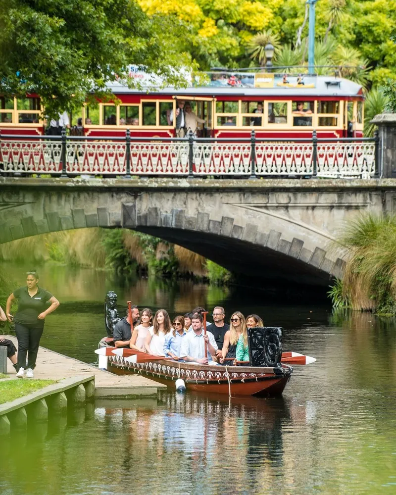 Waka on the Avon with the tram in the background