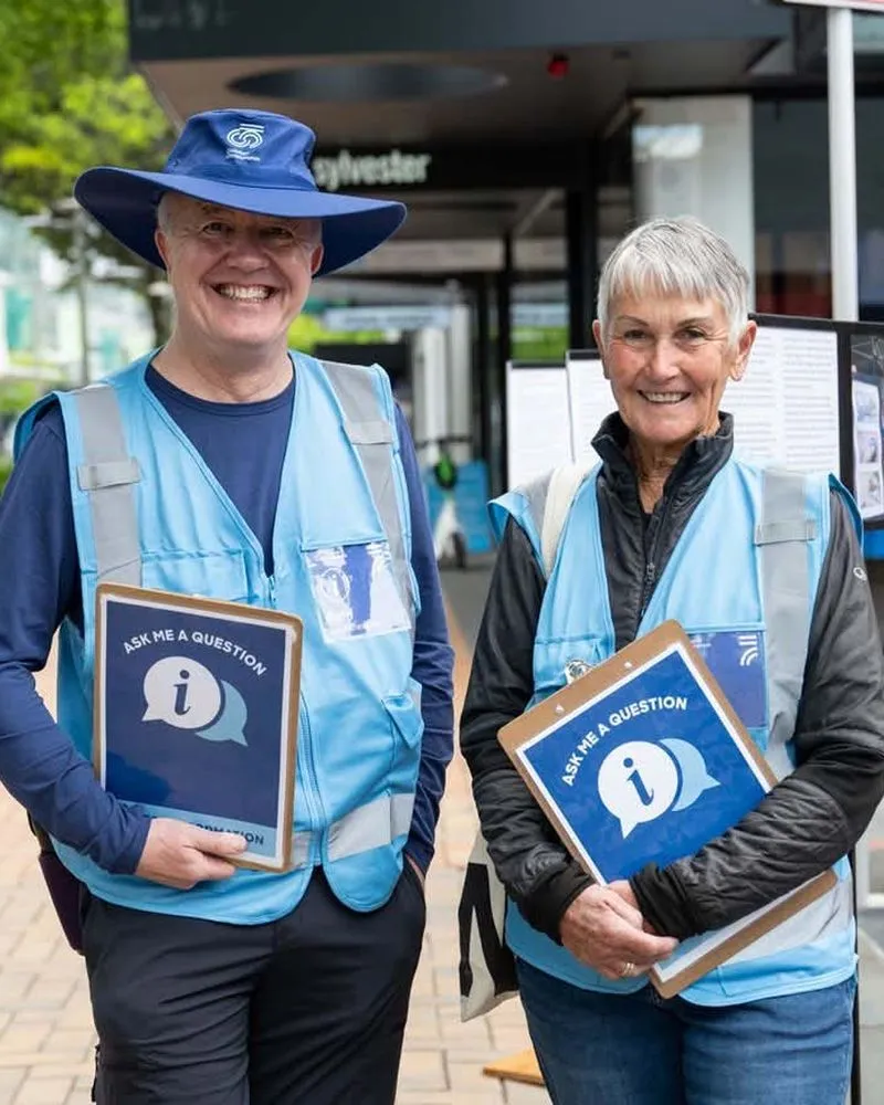Cruise volunteers in blue vests