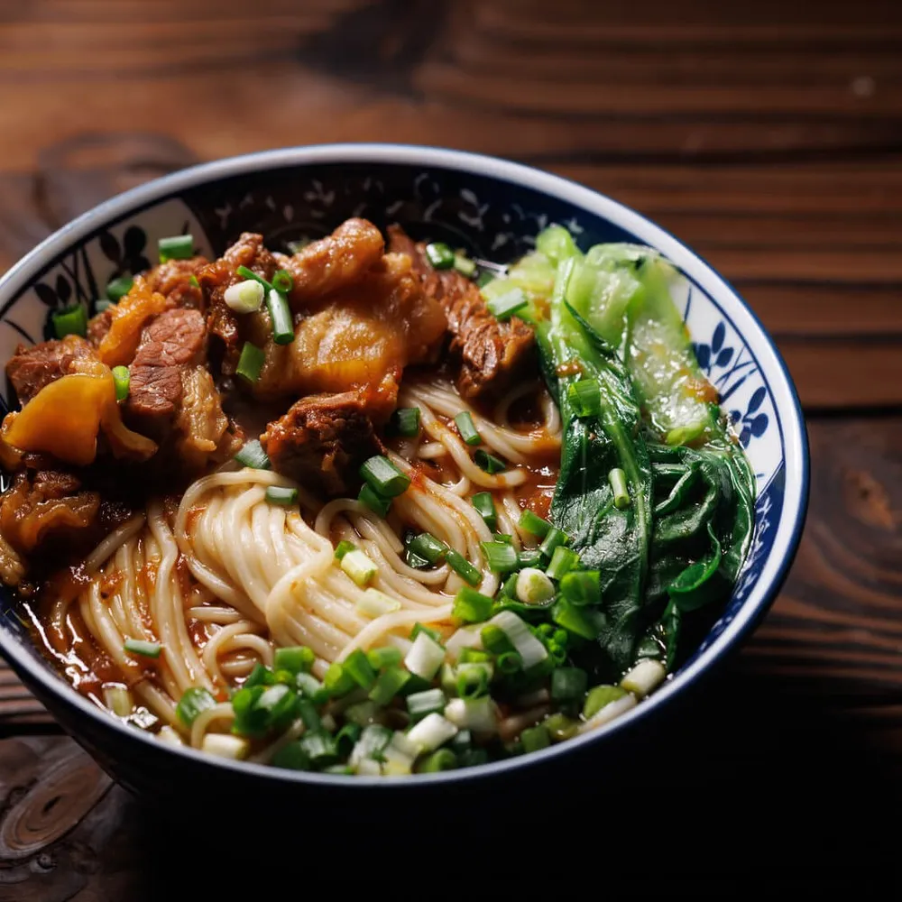 Ramen in a bowl on brown table