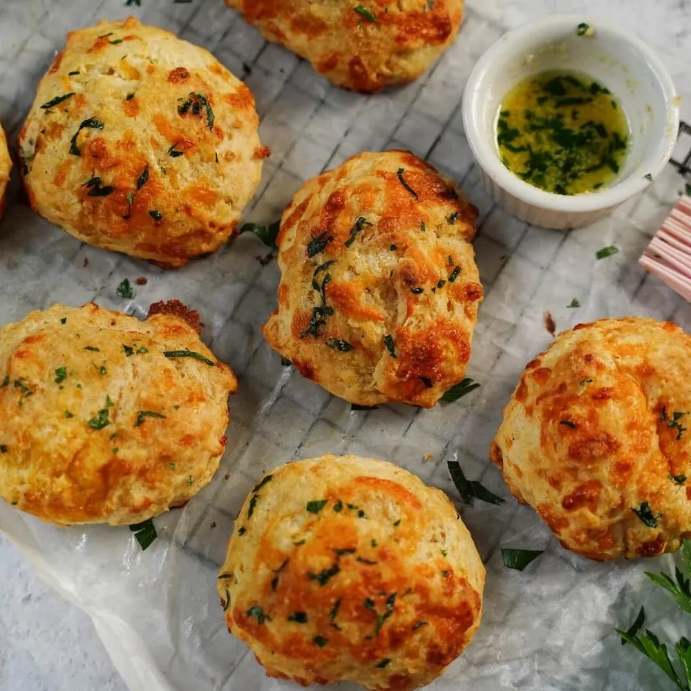 Overhead shot of scones on tray