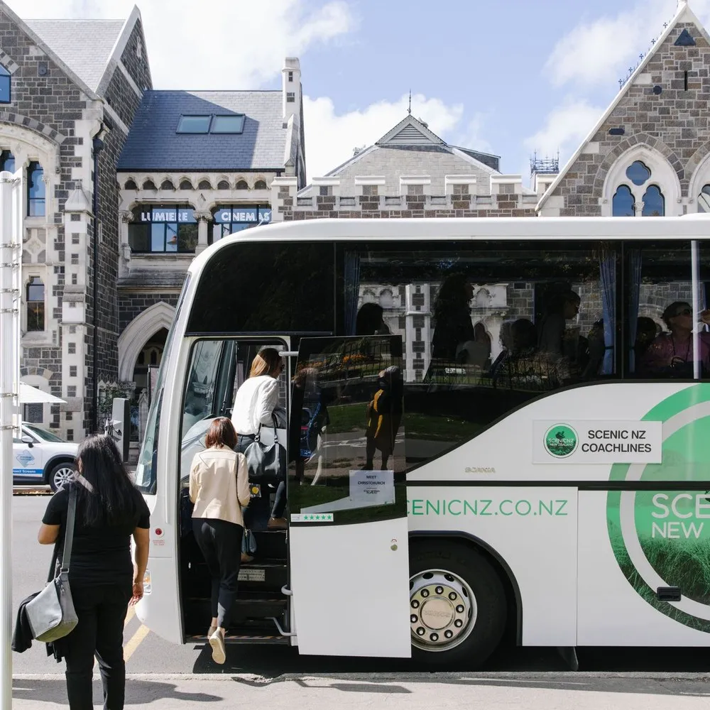 People getting on the bus in Christchurch