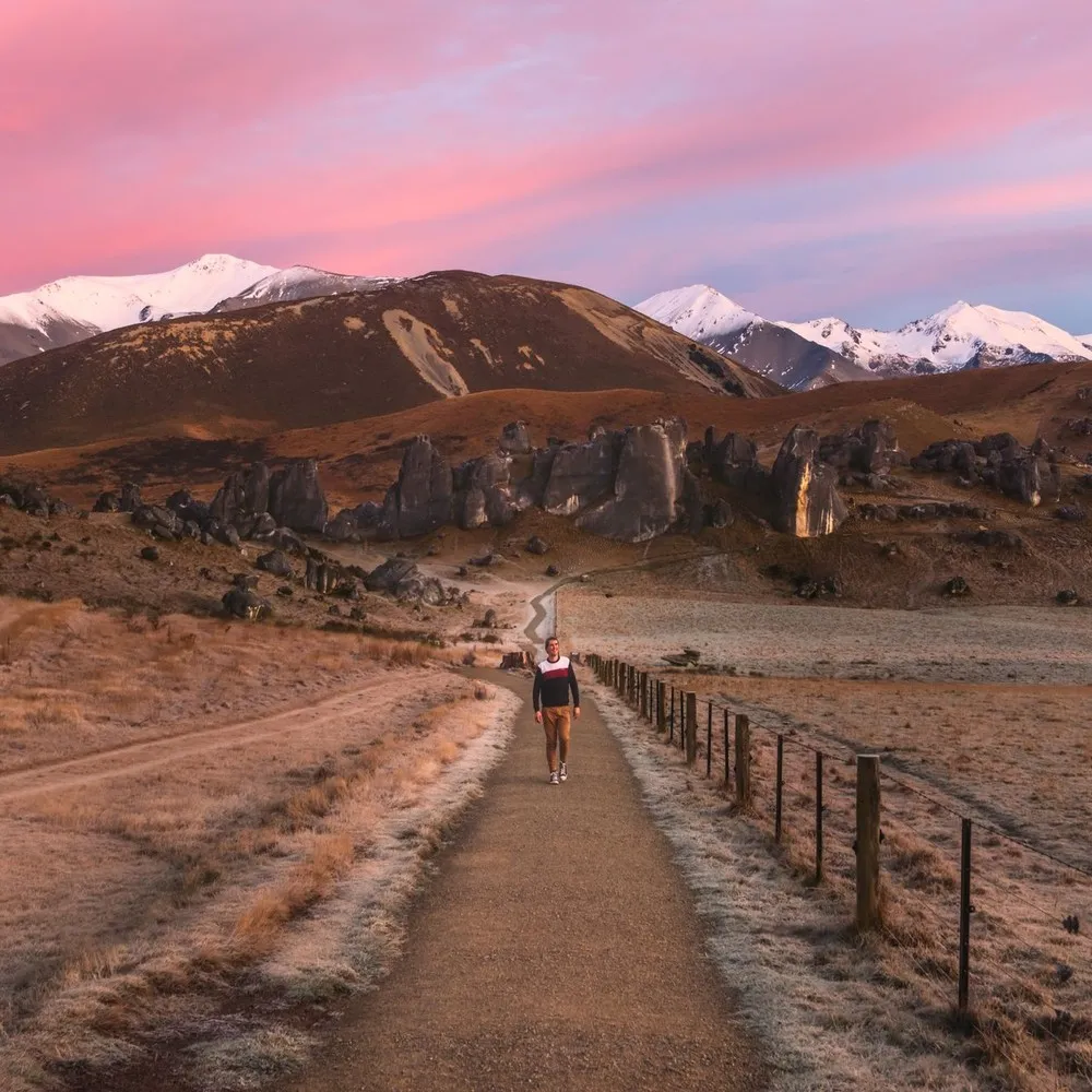 Amazing pink sunrise at Castle Hill
