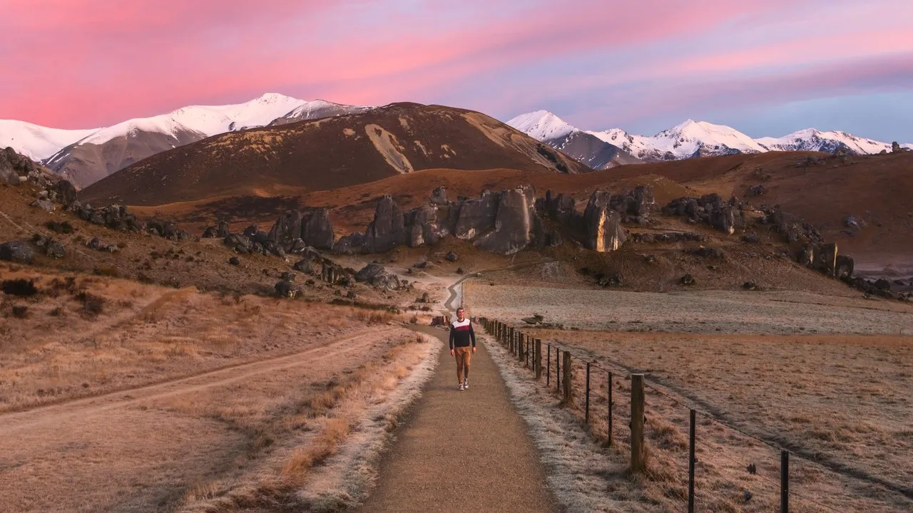 Amazing pink sunrise at Castle Hill