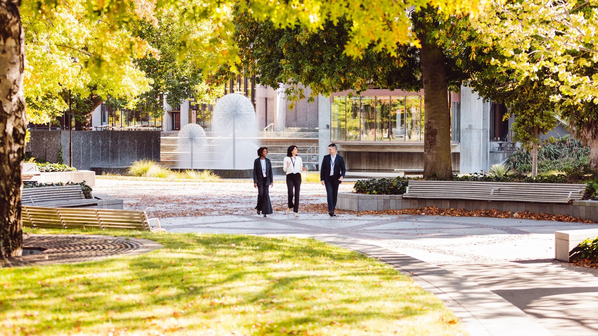 Delegates walking outside the Town Hall.