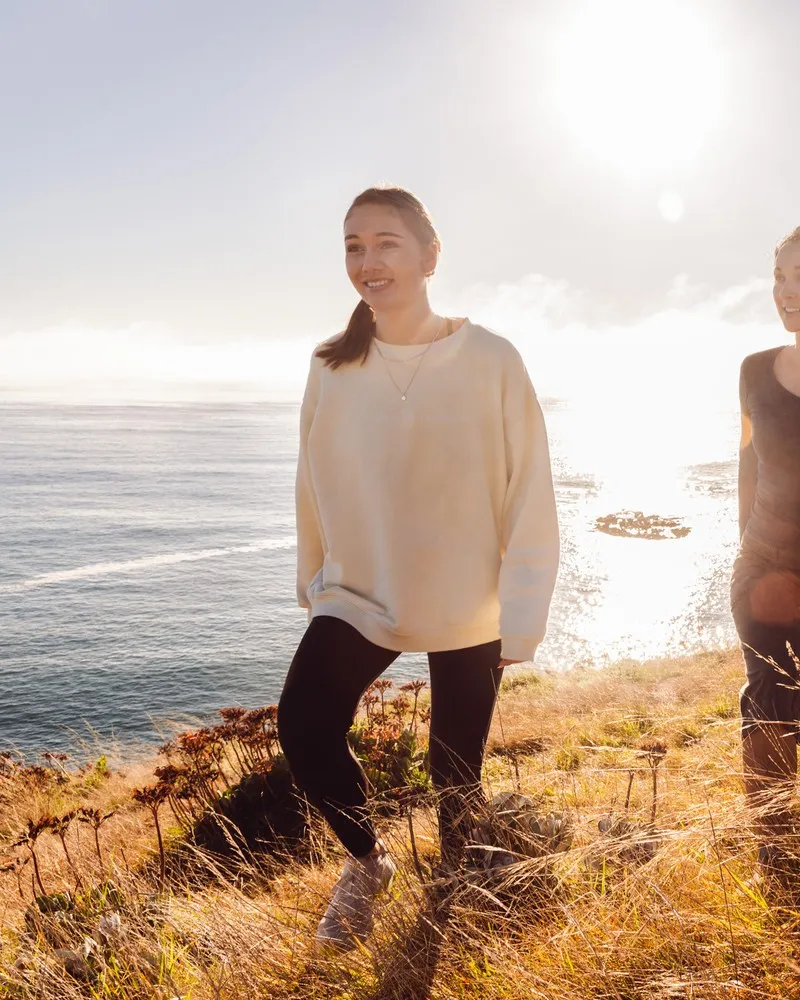 Ladies enjoying a walk on Godley Head Track.