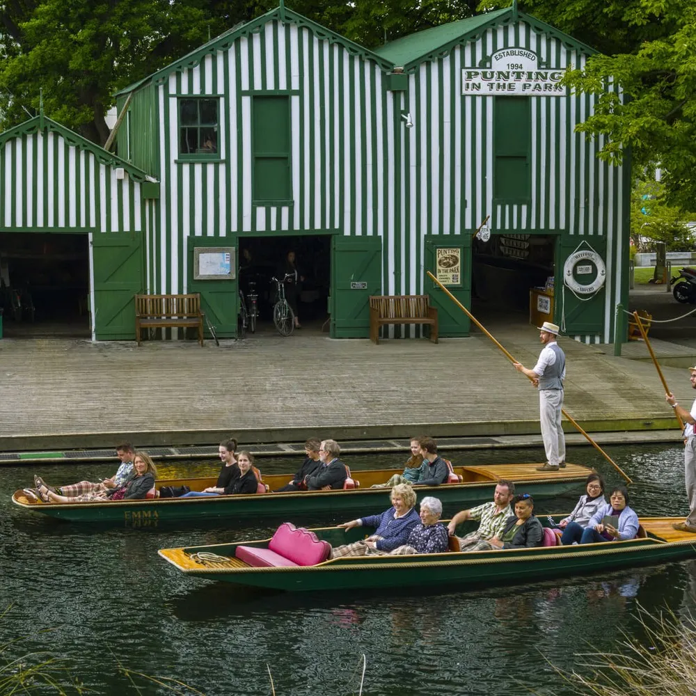 Punting on the Avon outside Antigua Boat Sheds