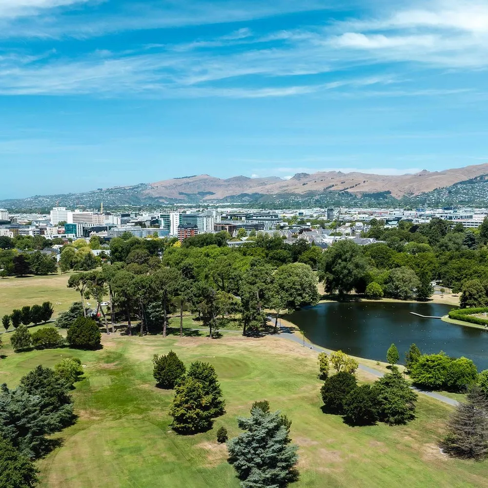 Looking at Hagley Park and the City from the air.