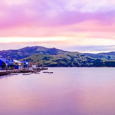 Pink sky Akaroa Harbour.