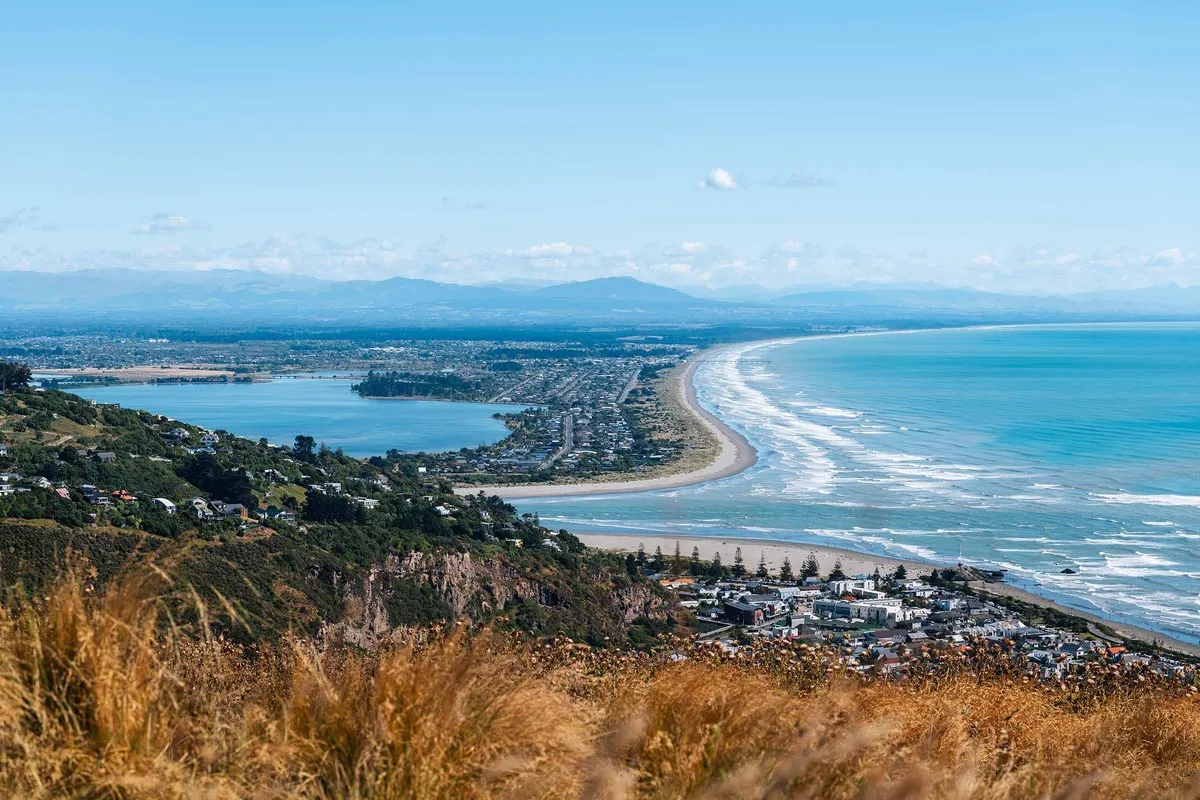 Christchurch coastline with Southern Alps in the backgraound.