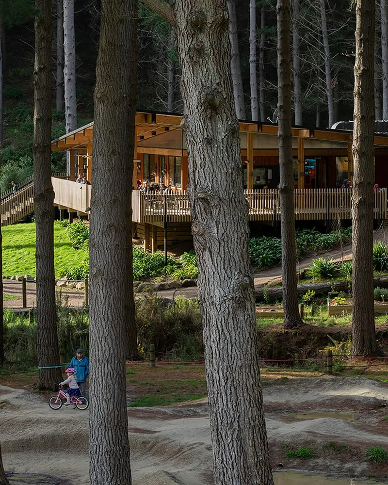 Child riding bike on the Christchurch Adventure Park pump track.
