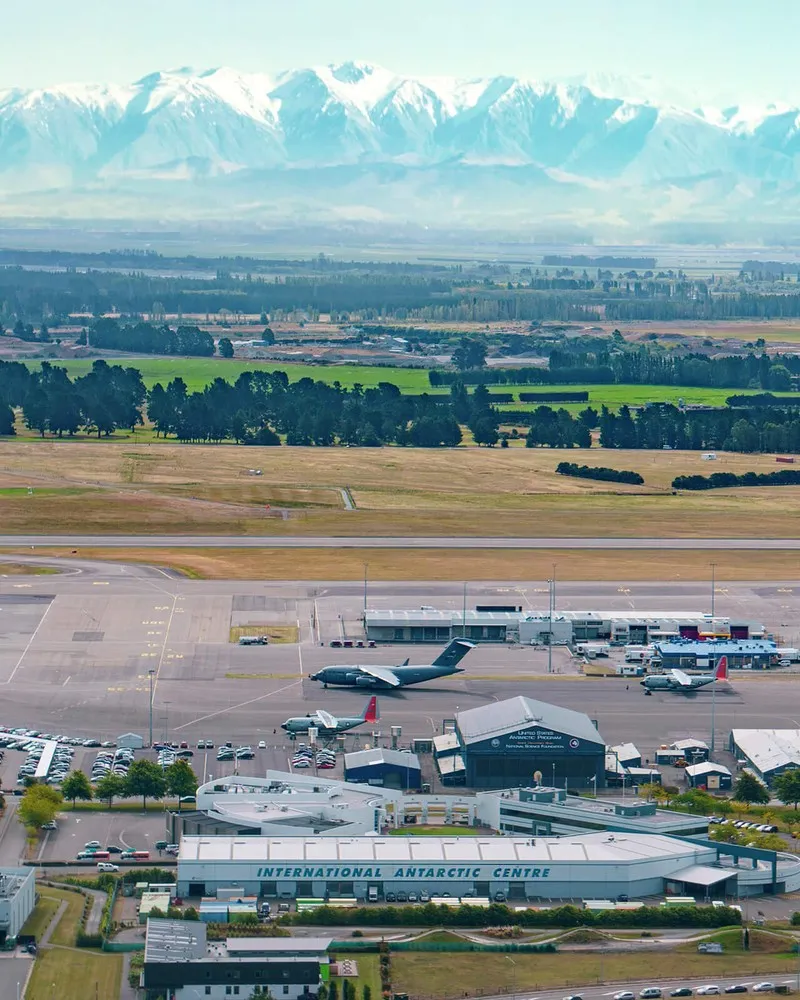 Aerial shot of the Antarctic campus at Christchurch Airport