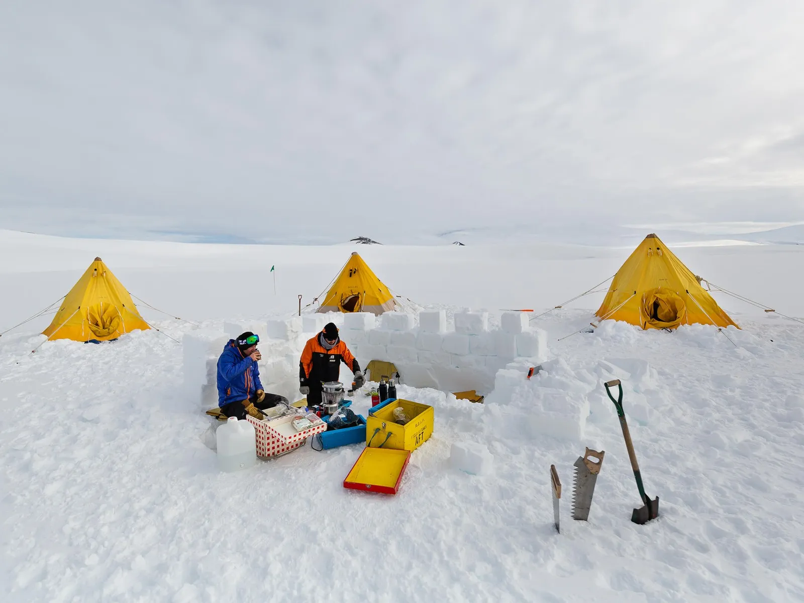 Tents pitched on the ice in Antarctica