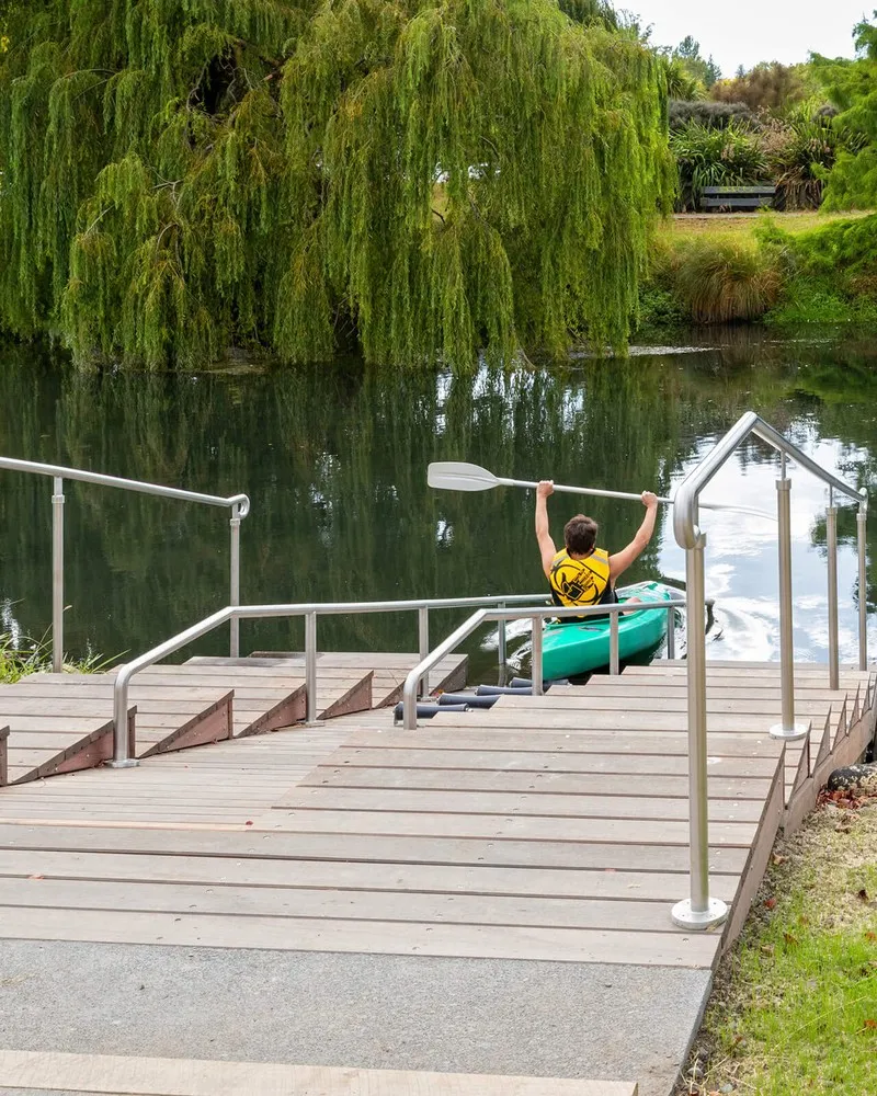 Man using kayak ramp on Avon River