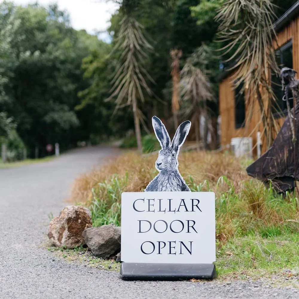 Cellar door sign at Cross Hares Winery