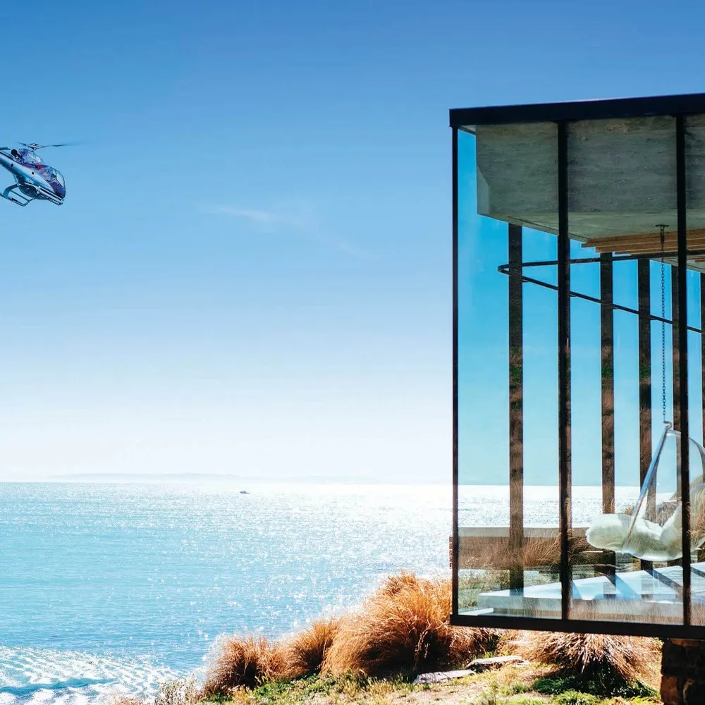 View from a view at Annandale Lodge with helicopter