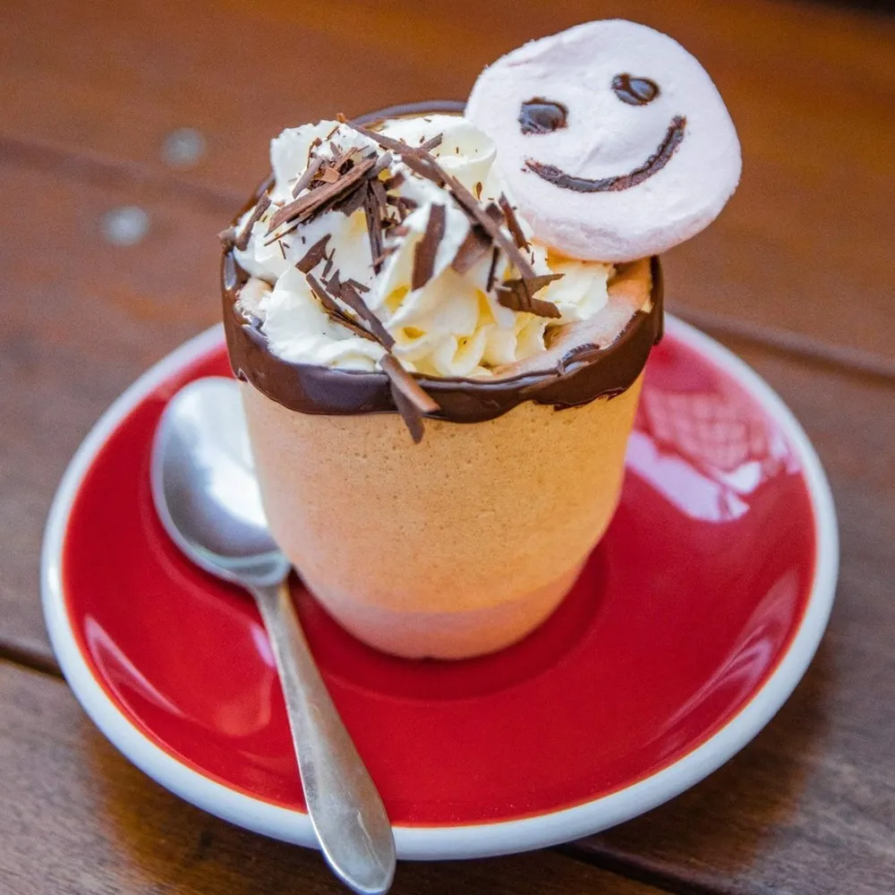 Hot chocolate from Rollickin Gelato with cream and marshmallow