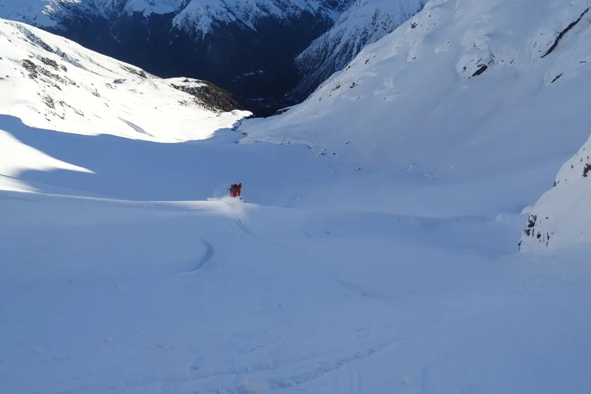 Man ski down at Temple Basin