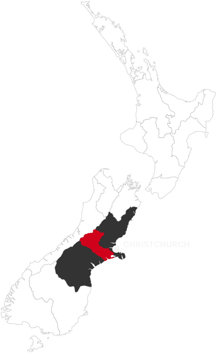 Map of New Zealand showing the region