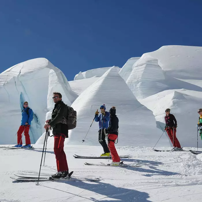 Group of skiers enjoying the Tasman Glacier.