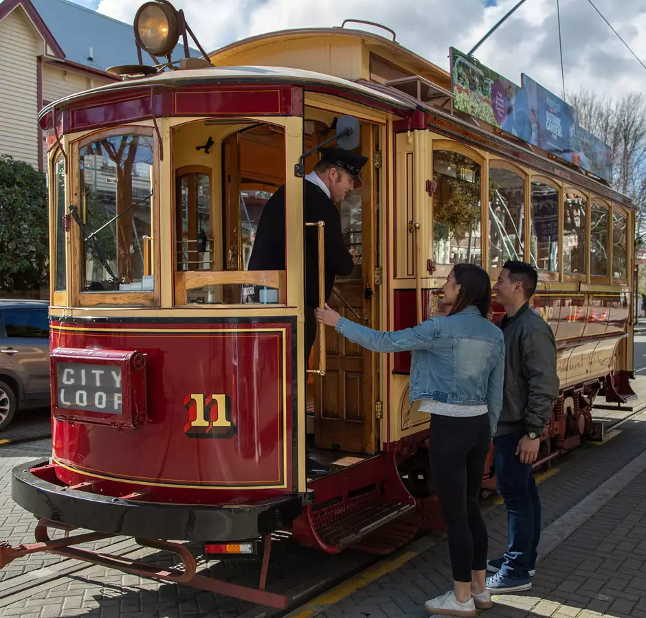 Christchurch Attractions Ryan Wilkes Couple Boarding Tram