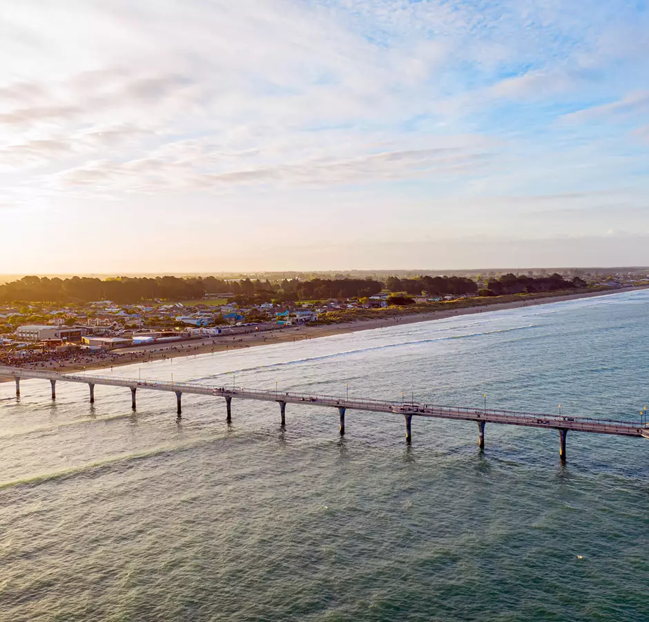 Hero Christchurch New Brighton Sunset Pier Drone