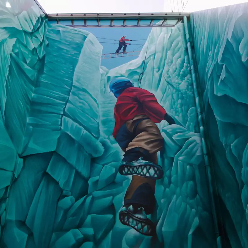 Antarctic Mural Of Climber Down Crevasse Near River Side Mall