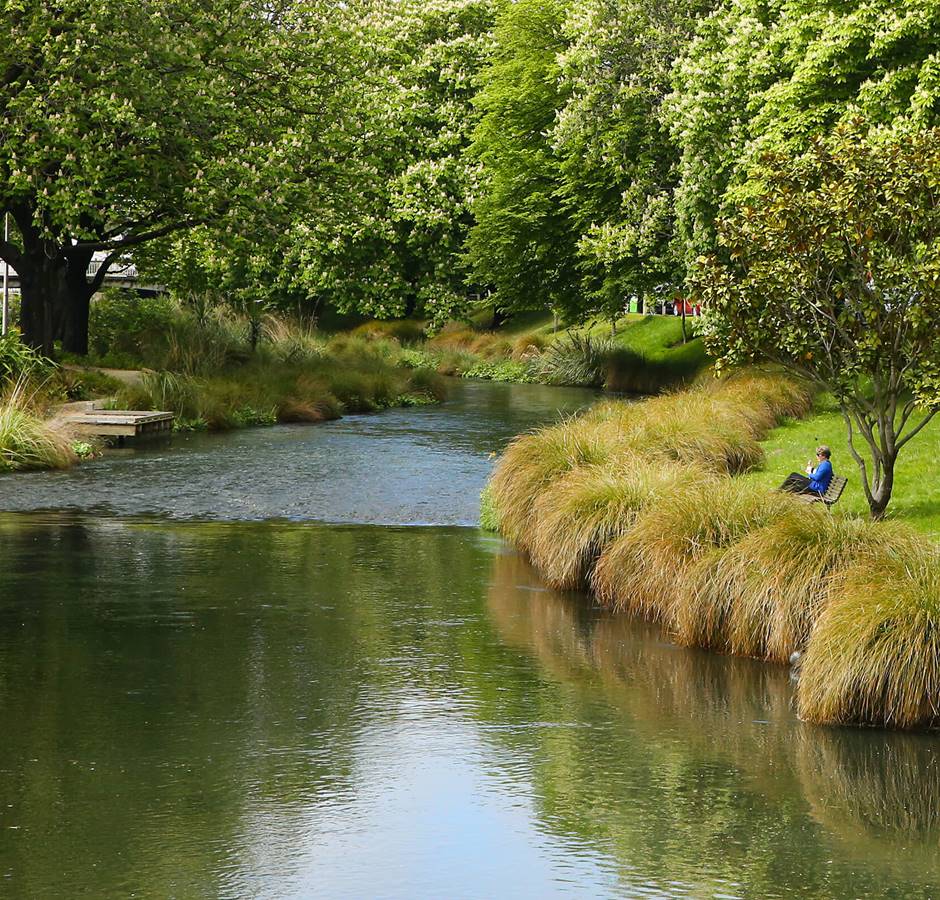 Christchurch People Enjoying the Banks of the Avon River